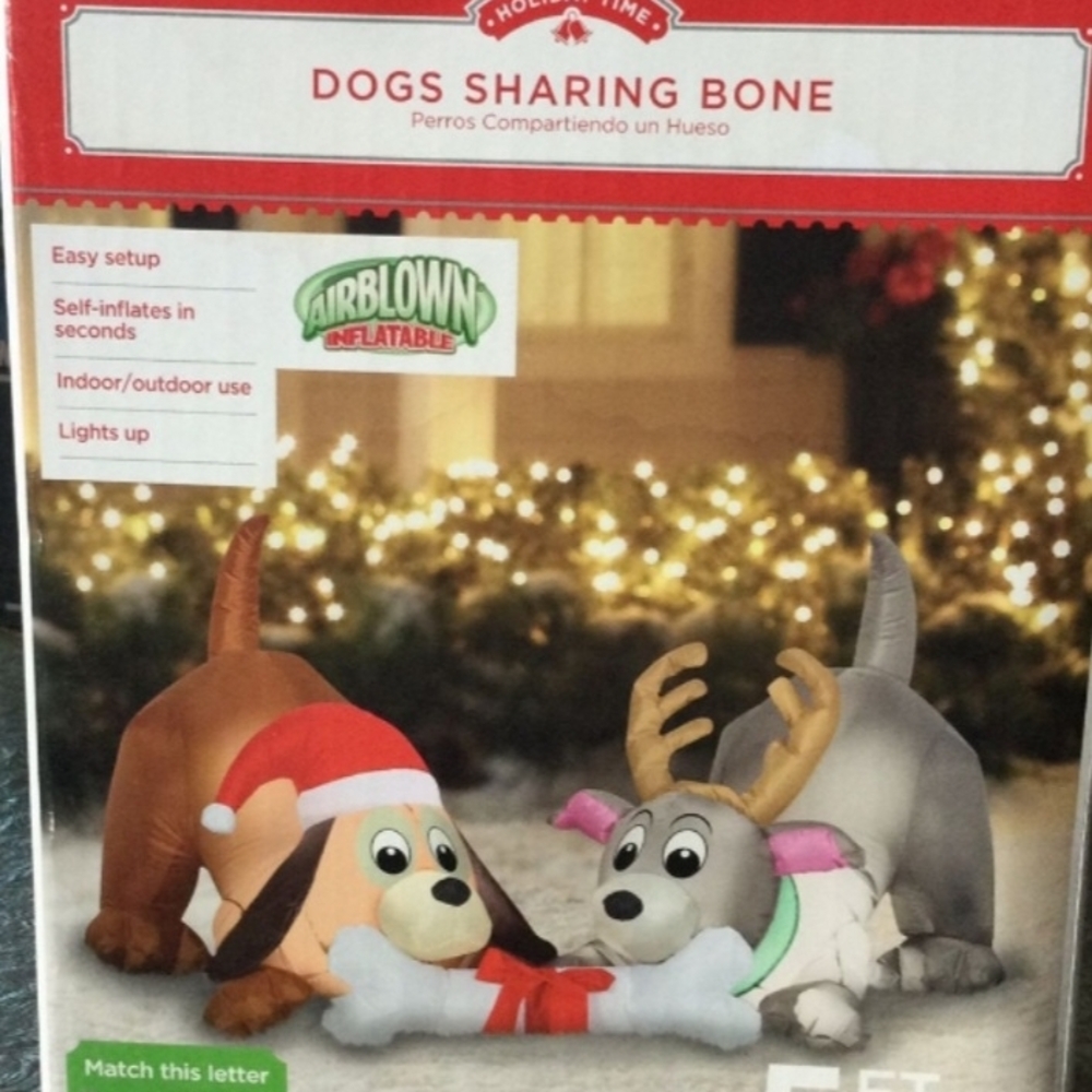 Holiday Time Inflatable Dogs Sharing Bone - Brown, Gray, Red
